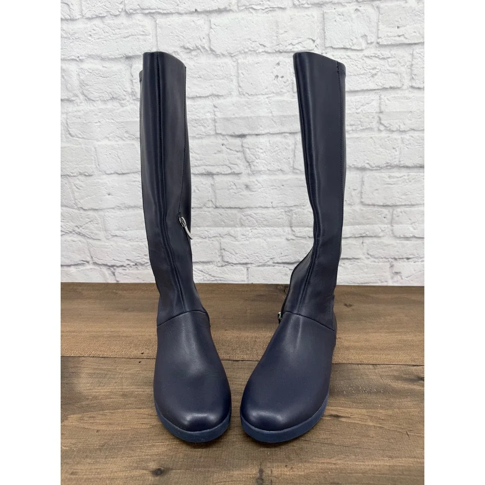 FitFlop Sumi Adjustable Navy Blue Leather Knee High Boots Size 6 US 37 EU